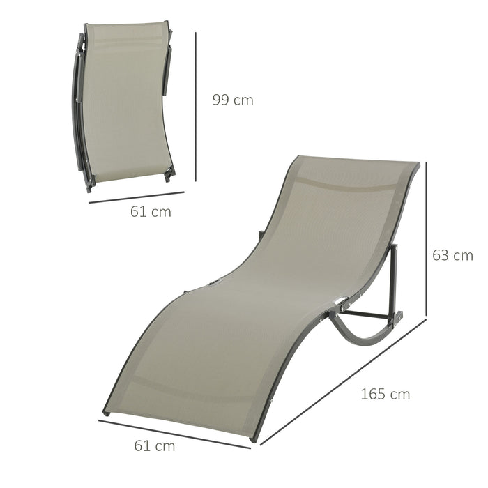 Foldable S-Shaped Outdoor Lounger - Set of 2 Beige Reclining Sun Chairs for Patio & Beach - Space-Saving Comfort for Garden Relaxation