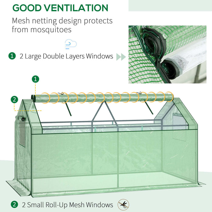 Mini Garden Greenhouse with Metal Frame - Portable Growhouse with Large Zipper Windows, 180x92x92cm - Ideal for Plant Growth and Protection