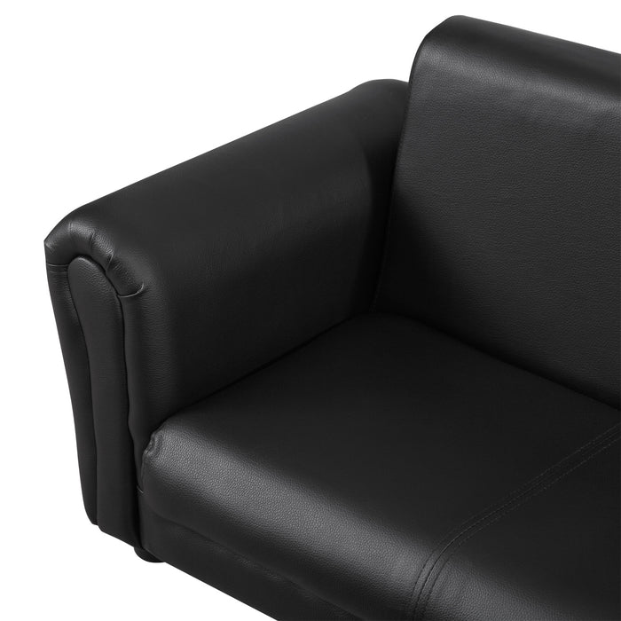 Kids Twin Sofa with Footstool - 2 Seater Toddler Chair in Black, Children's Double Seat Armchair - Perfect Couch for Boys and Girls Lounging and Play