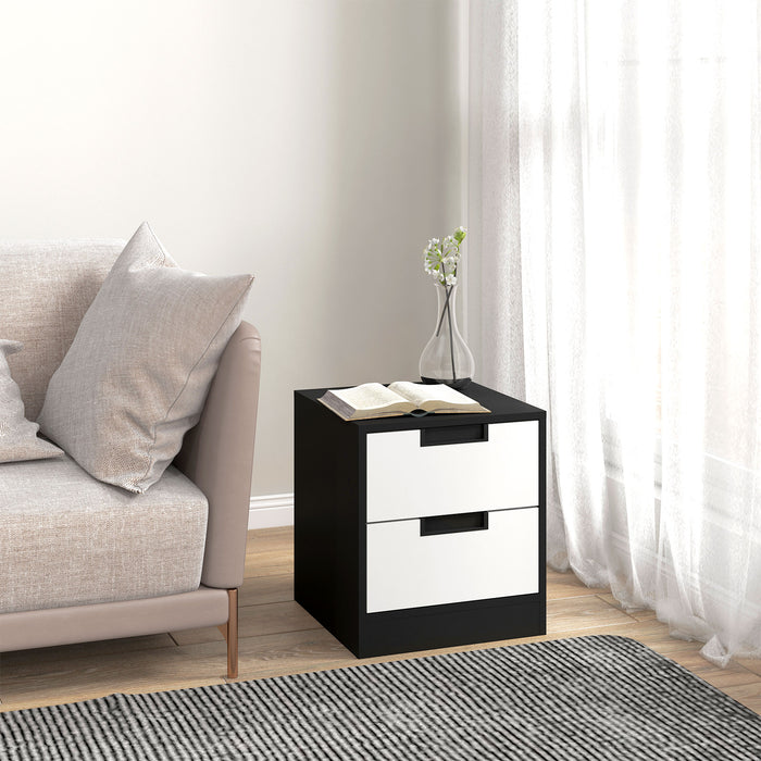 Modern 2-Drawer Nightstands Pair - Elegant White & Black Bedside Cabinets with Ample Storage - Ideal for Bedroom & Living Room Organization