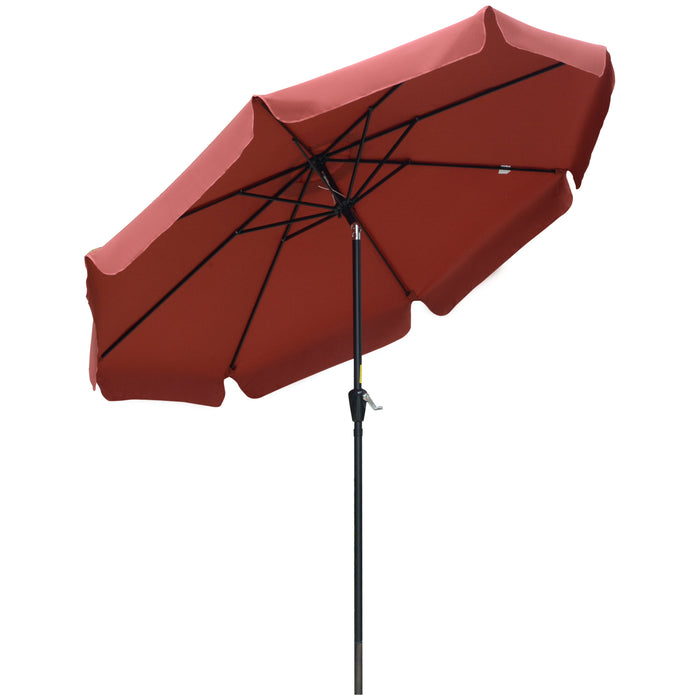 Wine Red 2.66m Patio Umbrella - Outdoor Garden Parasol with Elegant Ruffles and Sun Shade - 8 Rib Durable Design for Cozy Tableside Relaxation