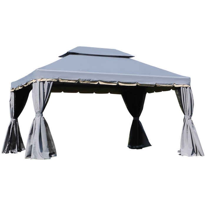 Aluminium Alloy Gazebo Marquee 3 x 4m - Canopy Pavilion with Mesh Netting and Sidewalls for Outdoor Events - Ideal Shelter for Garden Parties, Patio Gatherings in Grey