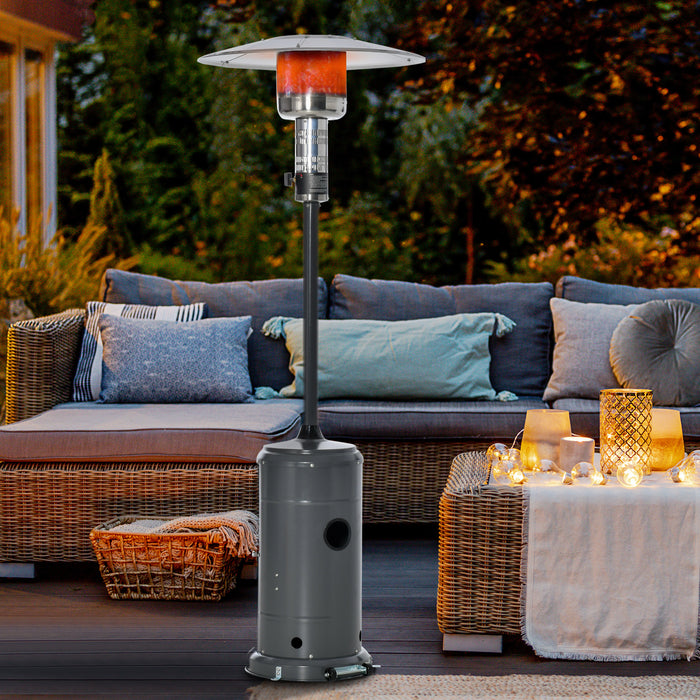 12.5KW Outdoor Gas Patio Heater - Freestanding Propane Heat Source with Wheels, Dust Cover, Regulator, Hose in Charcoal Grey - Ideal for Garden, Deck & Outdoor Gatherings