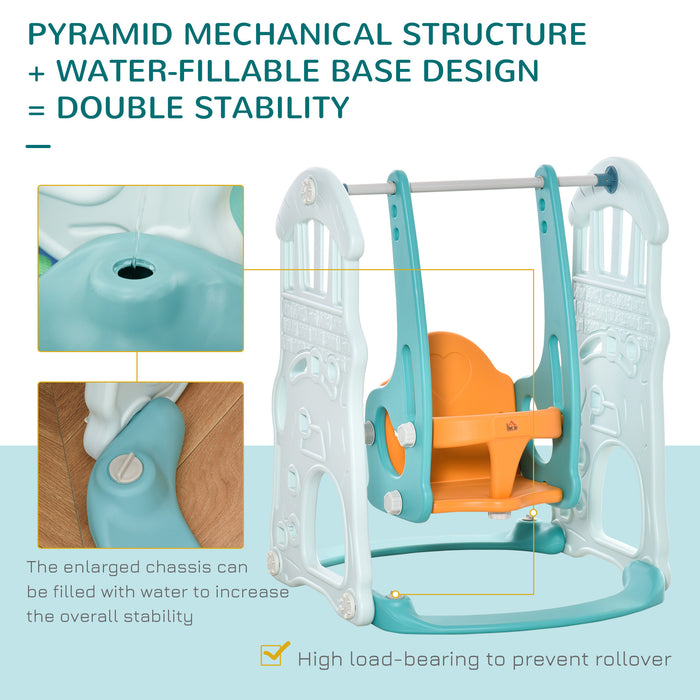 3-in-1 Slide & Swing Playset with Basketball Hoop - Adjustable Height, Water-Fillable Base, Toddler Activity Center - Child-Friendly Indoor/Outdoor Climber Playground for Active Play