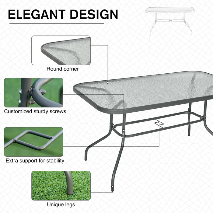 Aquatex Curved Metal Frame Glass Table - Outdoor Garden Dining with Parasol Hole, Tempered Grey Top - Ideal for Patio, Balcony Entertaining Friends and Family