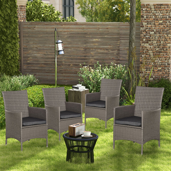 4PC Rattan Outdoor Seating Ensemble - Cushioned Patio Sofa and Chairs Set - Elegant Garden and Backyard Furniture