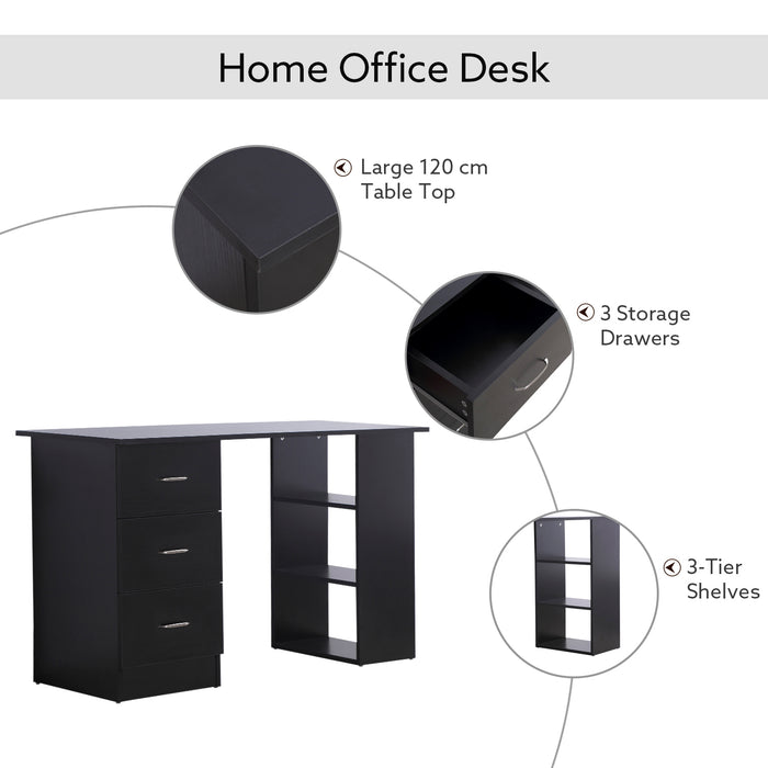 Modern Style Computer Desk - Writing, PC, Laptop Study Workstation with Cupboard, 3 Shelves & Drawers - Ideal for Home Office and Students