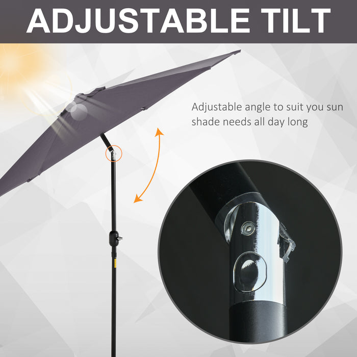 Aluminum Frame Patio Umbrella 2.7m - Grey Canopy with UV Protection - Ideal Outdoor Shade for Gardens and Patios