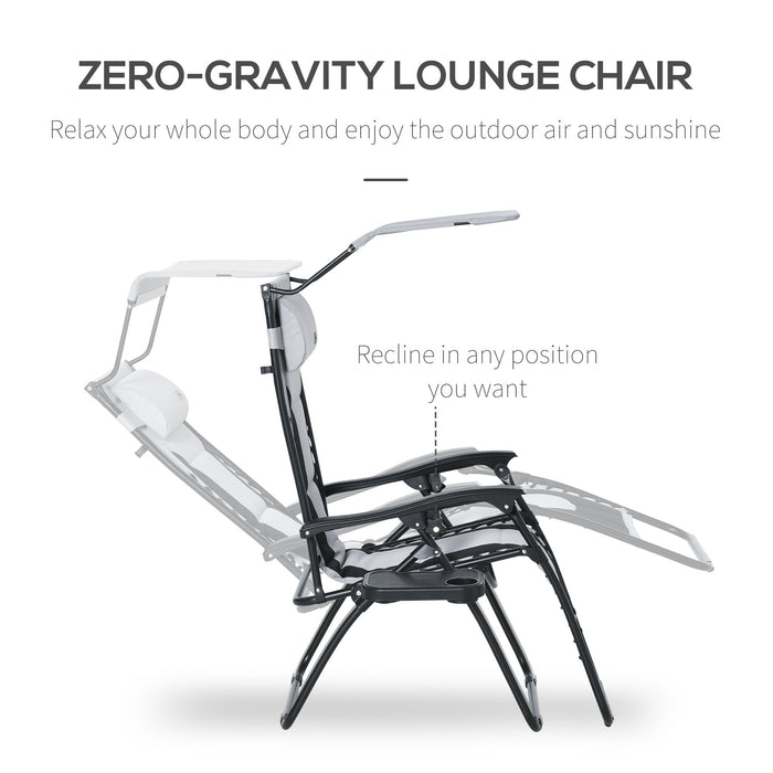 Zero Gravity Reclining Outdoor Chair - Folding Patio Lounger with Sunshade, Cup Holder & Pillow - Ideal for Poolside Relaxation & Camp Comfort