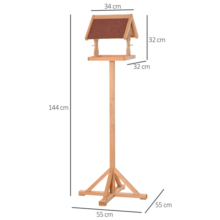 Outdoor Wooden Bird Feeder Stand - Weatherproof Roof and Cross-Shaped Base, 55x55x144cm - Ideal for Garden Bird Watching