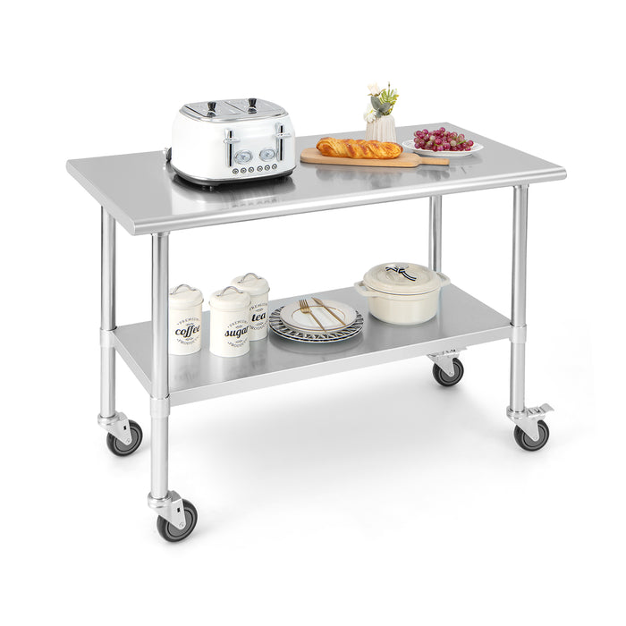 Stainless Steel Brand - Catering Table with Wheels and Adjustable Undershelf - Ideal for Food Industry Professionals