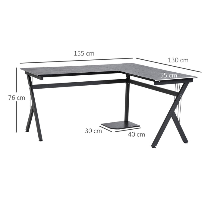 L-Shaped Corner Computer Desk with CPU Stand - Laptop Workstation for Home Office, Space-Saving Black PC Table - Ideal for Remote Work & Study Environments