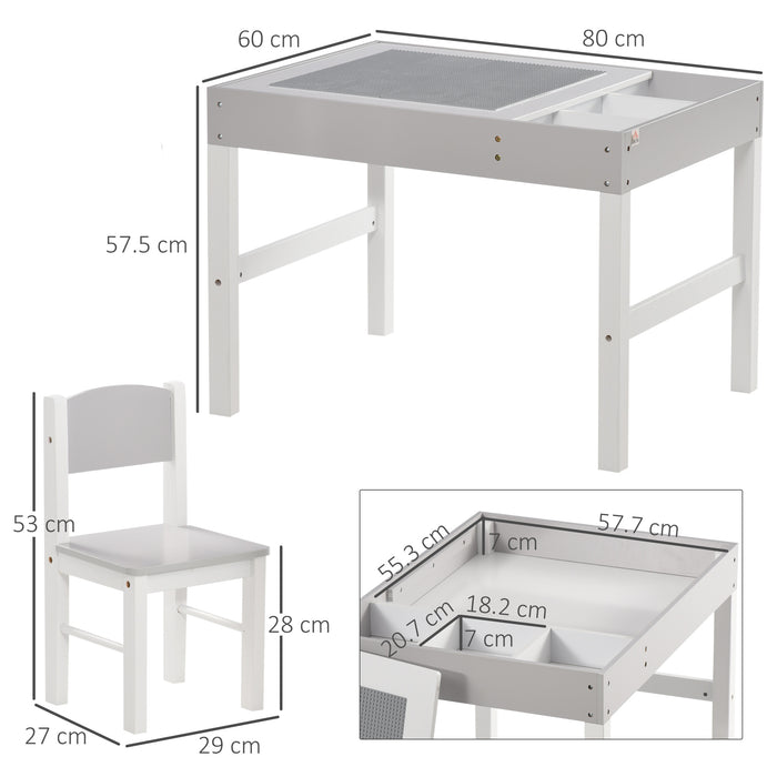 Kids Table & Chair Combo with Built-In Storage - Stylish Grey Furniture Set - Perfect for Playtime and Learning Activities