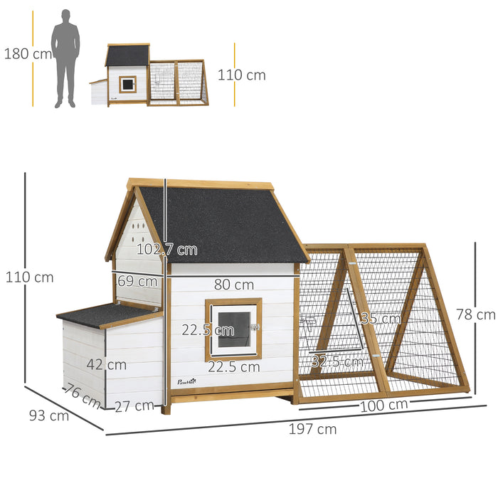 Wooden Chicken Coop with Outdoor Run - Nesting Box, Removable Tray, Window, Lockable Door | 197x93x110cm - Perfect for Backyard Poultry Keepers