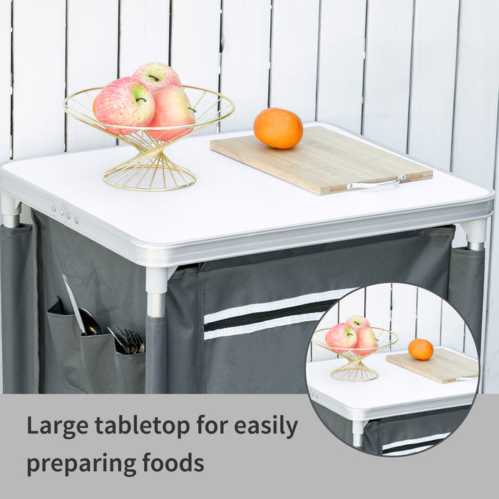 Portable 3-Shelf Camping Cupboard & Kitchen Station - Durable Cook Table with Storage Organizer, BBQ & Picnic Essential - Includes Carrying Bag for Outdoor Enthusiasts & Backyard Gatherings