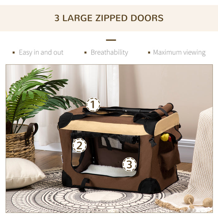 Foldable 51cm Pet Carrier for Small Animals - Easy Transport Dog Cage & Portable Cat Bag with Cushion - Ideal for Miniature Dogs and Cats, Travel-Friendly in Brown