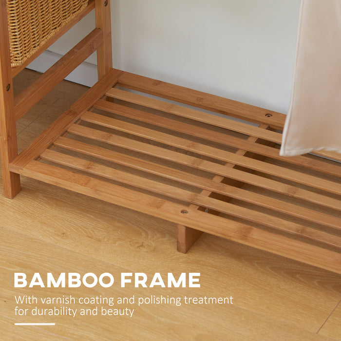 Bamboo Garment Rack with Hanging Rod - 6-Tier Bedroom Clothing Organizer with Storage Shelves - Space-Saving Solution for Living Room and Entryway