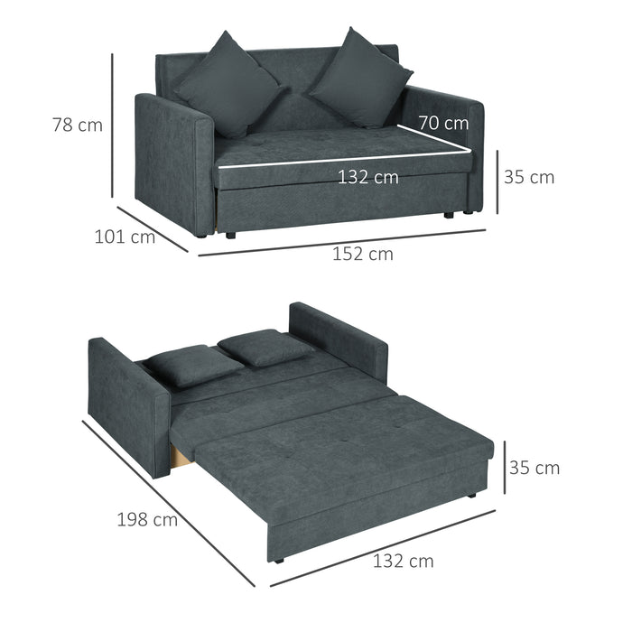 Convertible 2-Seater Sofa Bed - Fabric Upholstery with Hidden Storage Option - Ideal Space-Saving Furniture for Living Rooms