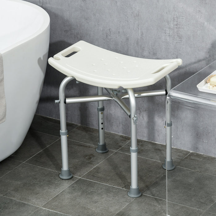 Aluminium Adjustable Shower Stool for Seniors - Comfortable Padded Cushion Seat with Shower Head Holder - Stable, Non-Slip Bath Aid for Elderly and Mobility Challenged