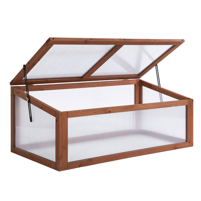 Polycarbonate Cold Frame Greenhouse with Wooden Frame - Openable & Tilted Top, Outdoor Plant Protection, Brown (100x65x40 cm) - Ideal for Gardeners & Seedling Growth