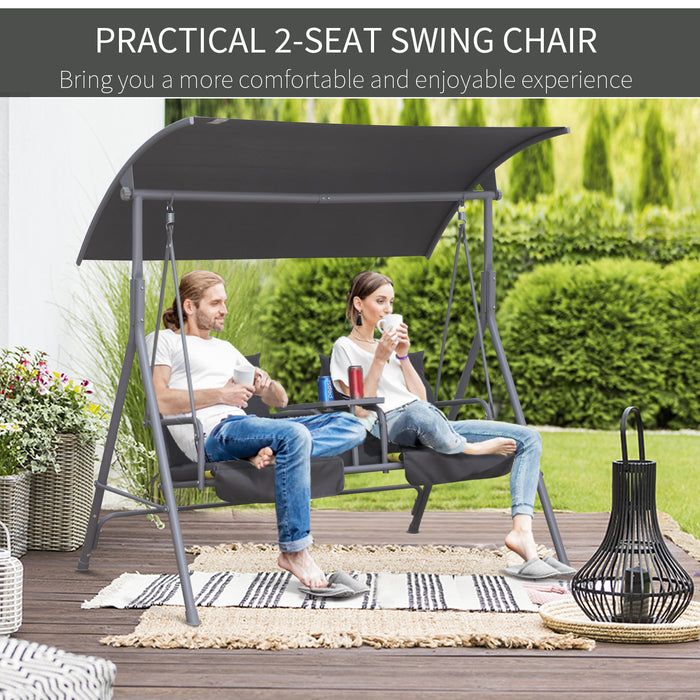 2-Seater Steel Frame Swing Chair with Table - Sturdy Outdoor Loveseat & Attachable Table - Ideal for Patio Relaxation and Socializing