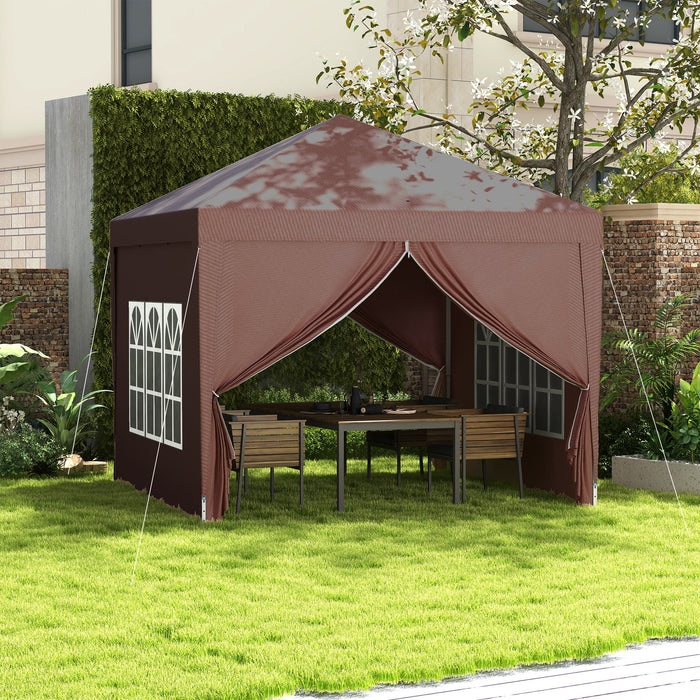 3x3m Pop-Up Gazebo Canopy - Wedding Party Tent with Windows & Carry Bag - Outdoor Event Shelter in Coffee Color