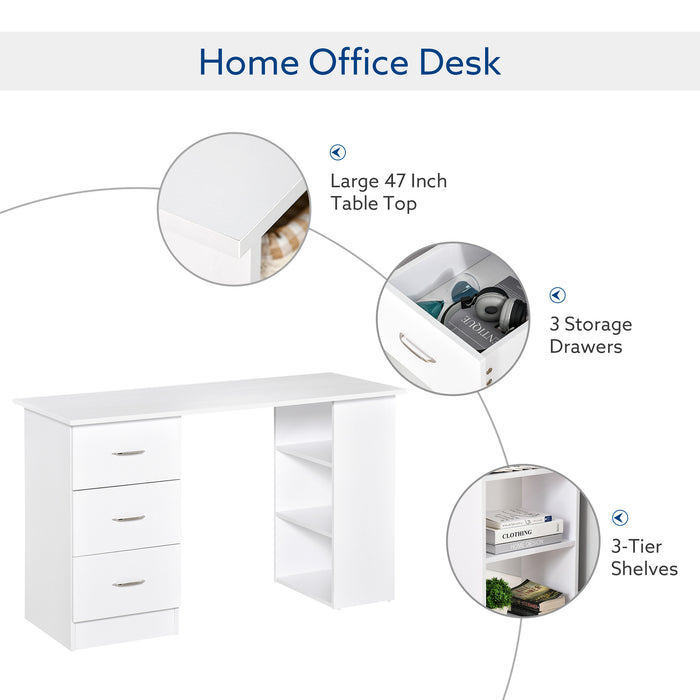 Computer Desk with Storage - 120cm Writing Table, PC Workstation with 3 Shelves & Drawers, Study Laptop Station - Ideal for Home Office Organization