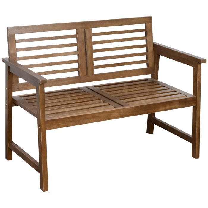 Outdoor 2-Seater Wooden Bench - Patio Loveseat Chair with Backrest and Armrest, Brown - Ideal for Yard, Lawn, and Porch Relaxation