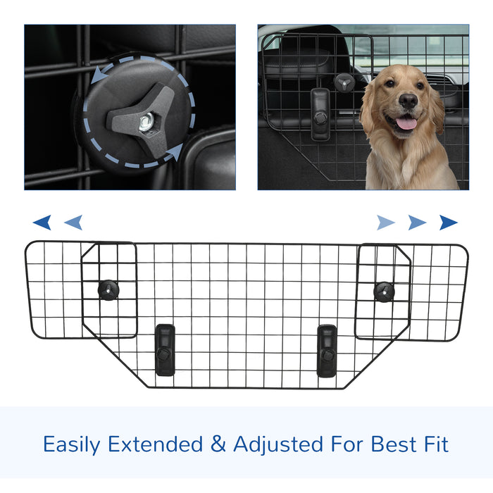 Adjustable Car Dog Guard - Metal Mesh Boot Barrier for Pet Safety, Headrest Mount, 90-120cm W x 40.5cm H - Ideal for Dog Owners to Secure Pets While Driving