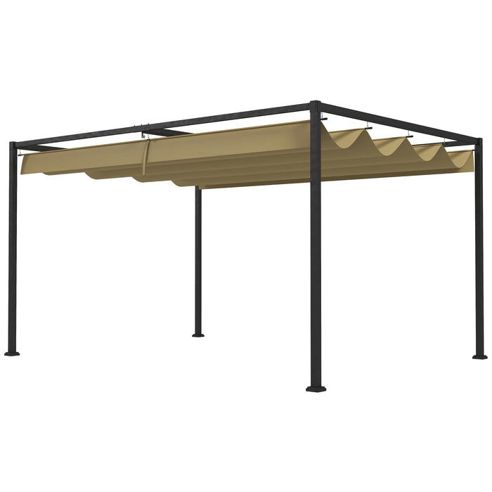 Metal Pergola with Retractable Roof 4x3m - Khaki Garden Gazebo Canopy Shelter for Outdoor Use - Ideal for Patio & Backyard Relaxation