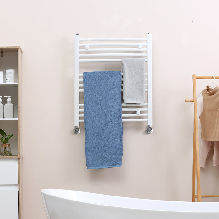 Hydronic Ladder-Style Towel Warmer - 600x700mm Straight Heated Towel Rail for Bathroom Central Heating - White Radiator for Cozy & Dry Towels