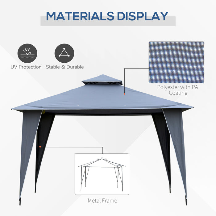 3.5x3.5m Sideless Gazebo Canopy - Dual-Tier Roof, Steel Frame Event Shelter for Outdoor Parties - Ideal for Garden Gatherings and Shade Protection