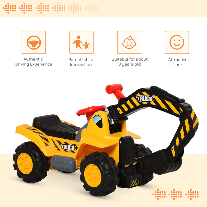 Kids' 4-in-1 HDPE Excavator Ride-On Truck in Yellow & Black - Multifunctional Playtime Vehicle with Scooping Bucket - Ideal for Enhancing Coordination Skills in Young Children
