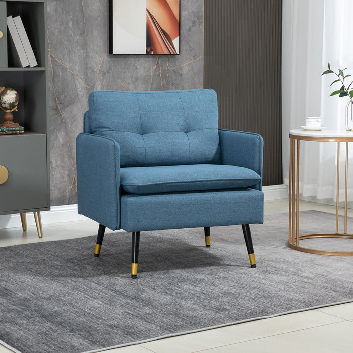 Upholstered Button Tufted Accent Chair with Steel Legs - Modern Armchair for Living Room and Bedroom, Dark Blue - Stylish Seating Solution for Home Comfort