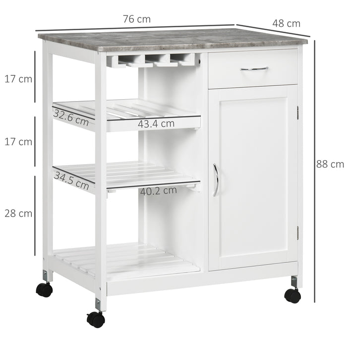 Kitchen Organizing Cart with Wheels - Multipurpose Trolley with Wine Rack, Drawer, Shelf, and Cabinet - Space-Saving Storage for Dining Room Essentials