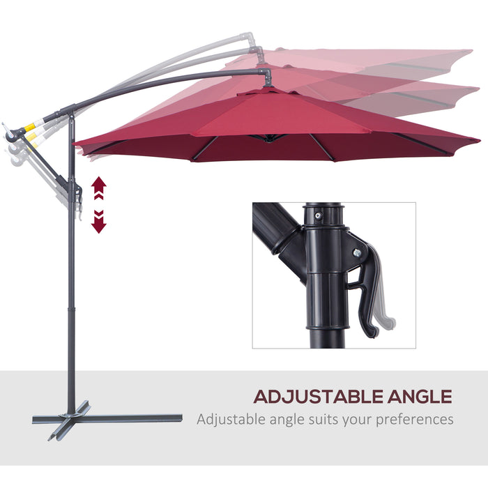 3m Garden Banana Parasol - Hanging Cantilever Umbrella with Crank Handle, Cross Base, Wine Red - Ideal for Outdoor Sunshade and Patio Use