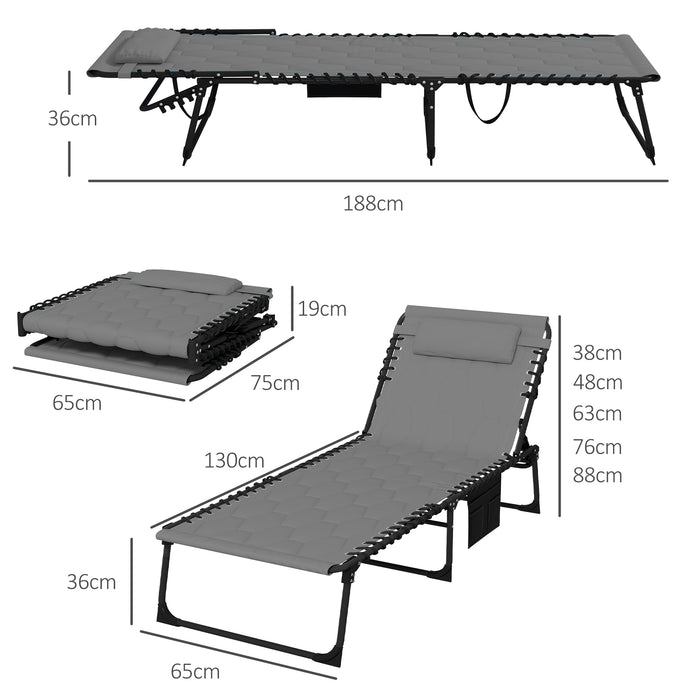 Outdoor Foldable Sun Lounger Set - 5-Level Reclining Back, Padded Seat with Side Pocket - Ideal for Patio Tanning and Poolside Relaxation