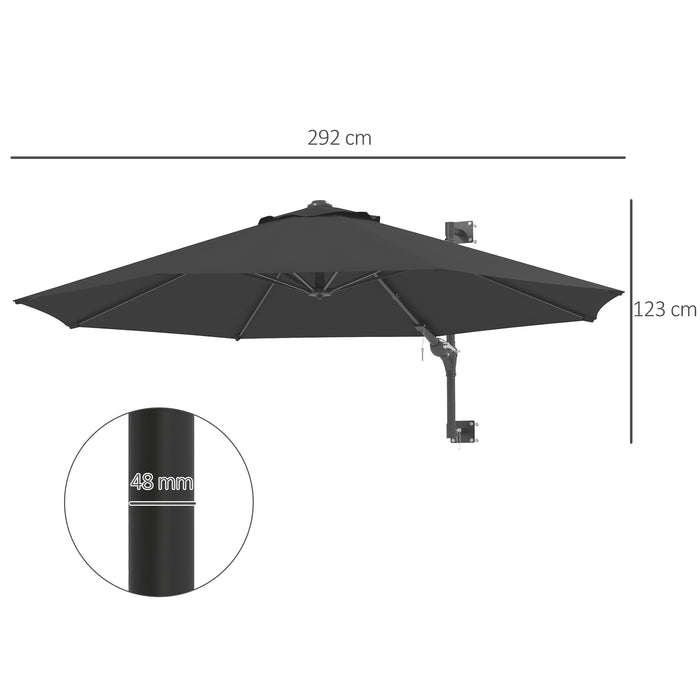 Wall-Mounted Garden Parasol - Ventilated Patio Sun Shade Canopy in Charcoal Grey - Ideal Outdoor Solution for UV Protection and Comfort