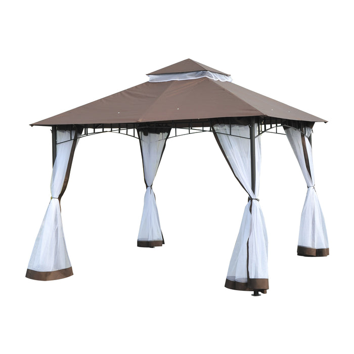 Metal Garden Gazebo 3x3m - Square Canopy Shelter with Mesh for Outdoor Parties and Weddings, Brown - Elegant Shade and Bug Protection for Events