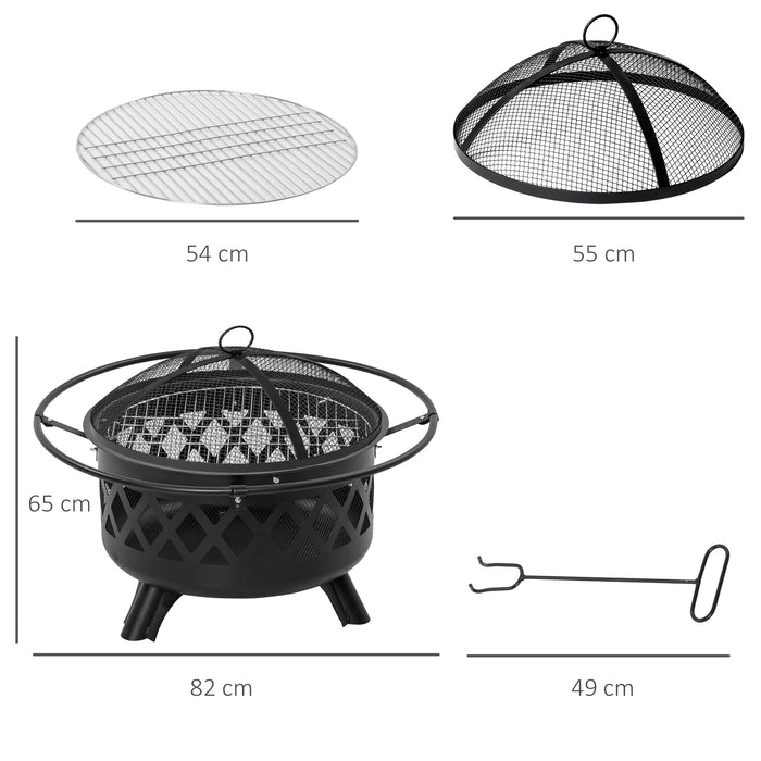 2-in-1 Outdoor Fire Pit and BBQ Grill - Patio Heater, Wood Charcoal Burner with Spark Screen and Poker - Perfect for Backyard Bonfires and Cooking