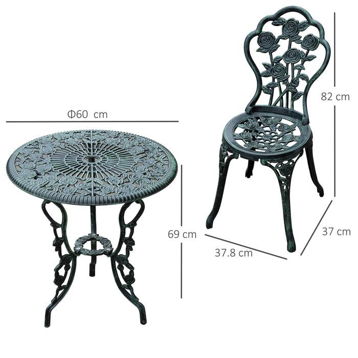 Elegant Cast Aluminium Bistro Set - 3-Piece Green Patio Garden Table and Chairs - Outdoor Entertaining and Dining Furniture