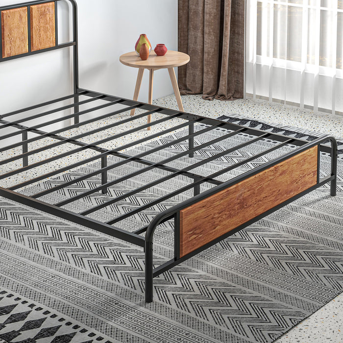 King Size Industrial Bed Frame with Headboard and Footboard - Sturdy Steel Slat Support with 31cm Clearance for Storage, 160x207cm - Ideal for Bedroom Organization and Comfort