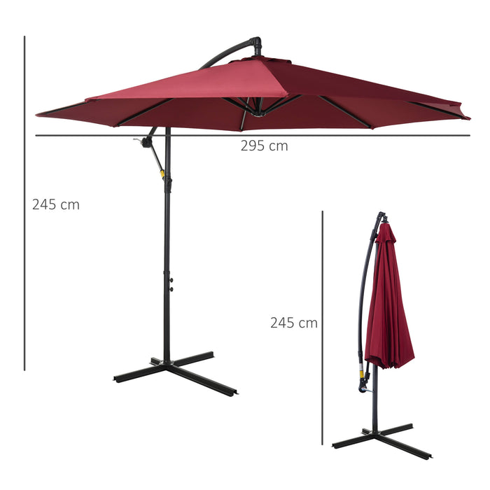 Cantilever 3m Umbrella - Banana-Style Outdoor Parasol for Garden & Patio Sun Protection - Ideal for Comfortable Shade in Wine Red