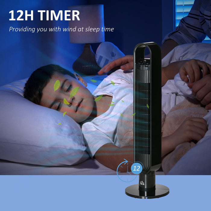 39" Oscillating Tower Fan - 3 Speed Settings, 12-Hour Timer, LED Control Panel - Ideal for Bedroom Cooling with Remote Access