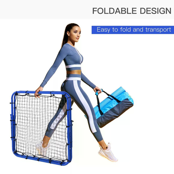 Outdoor Rebounder Training Net - PE Mesh Double-Sided, Sturdy Frame, Blue - Ideal for Solo Soccer Practice or Team Drills