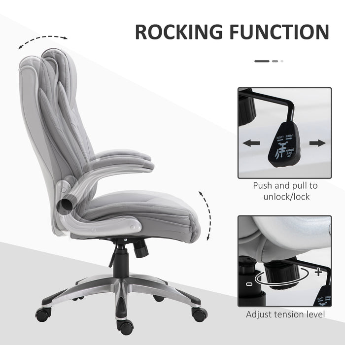 Ergonomic High-Back Executive Chair - Swivel PU Leather with Flip-up Arms and Adjustable Height - Ideal for Home Office Comfort and Support