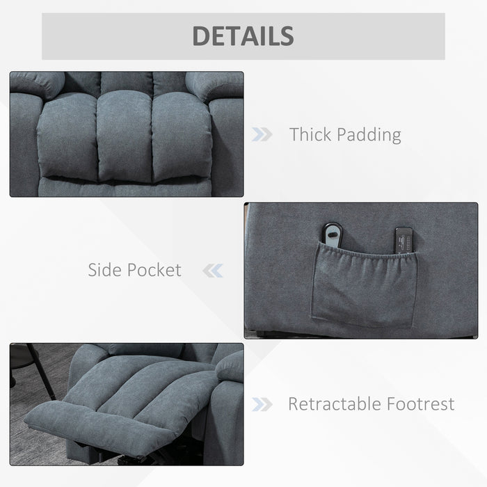 Extra-Large Heavy-Duty Lift Recliner Chair - Fabric Upholstered Power Riser with Remote Control and Side Pocket, Dark Grey - Comforting Seating Solution for Elderly and Limited Mobility Users