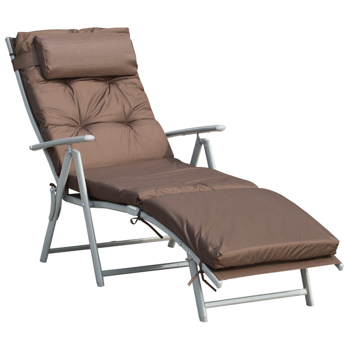 Adjustable Outdoor Recliner with Pillow - Brown Texteline Sun Lounger for Patio and Garden, Foldable Design - Comfortable Seating Solution for Relaxation