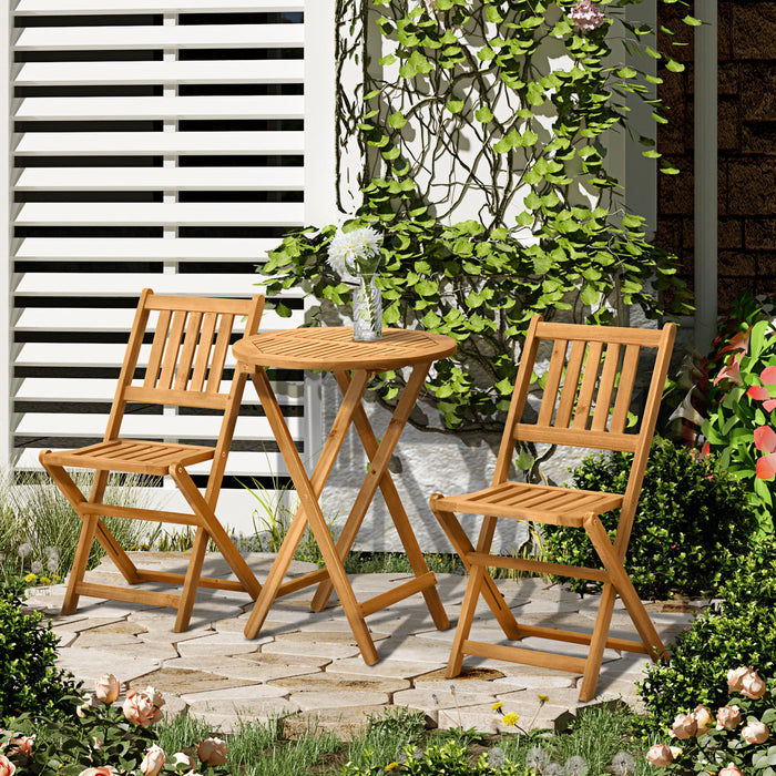 3-Piece Teak Bistro Set - Foldable Wooden Garden Table & Chairs, Outdoor Patio Furniture - Ideal for Yard, Porch Dining and Relaxation