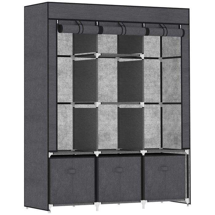 Portable Fabric Wardrobe with Shelves and Hanging Rails - Foldable Closet Organizer with Drawers, 125x43x162.5 cm, Dark Grey - Ideal Storage Solution for Clothes and Accessories